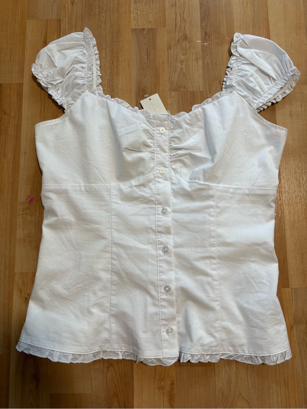 Hollister White Ruffle Sleeve Button-Front Top